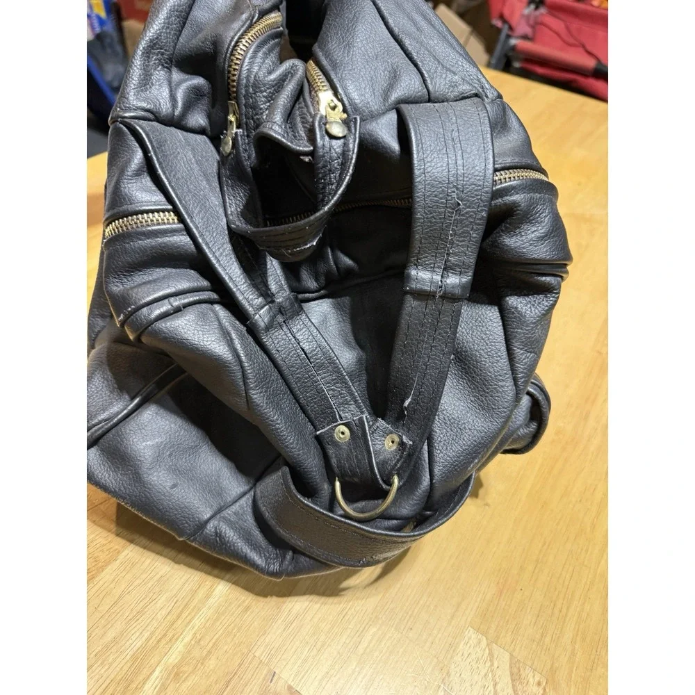 Vintage Mexican Genuine Leather Duffel Bag Black Patchwork Weekender 28